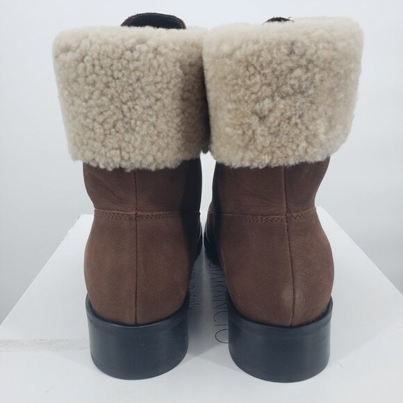 Brown Lace Up Ankle Boots Shearling Cuff Lug Sole Combat Booties - Picture 4 of 9